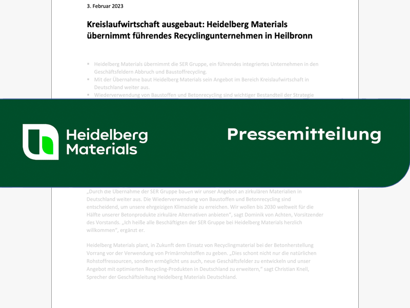 Heidelberg Materials übernimmt führendes Recyclingunternehmen in Heilbronn
